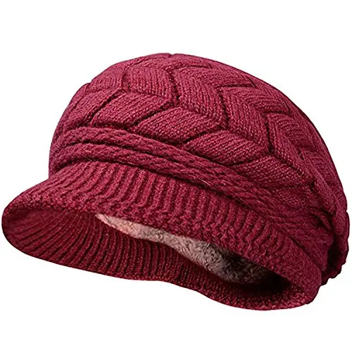 Зимняя теплая вязаная шапка для женщин, флисовая Шапочка, берет, вязаная шерстяная шапка с козырьком для дам и девушек