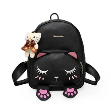 Cat Backpack Black Preppy Style School Backpacks Funny Pu Leather Fashion Women Shoulder Bag Travel Back Pack Sac A Dos 677