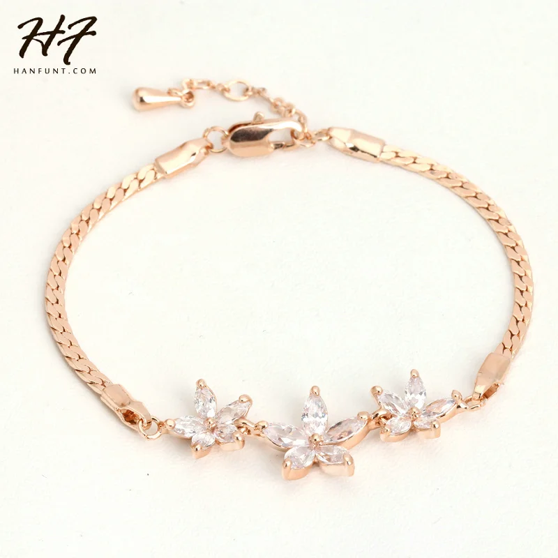 

H023 Three Clear Flower Rose Gold Color Bracelet Jewelry Made with Genuine Austrian Crystals HotSale