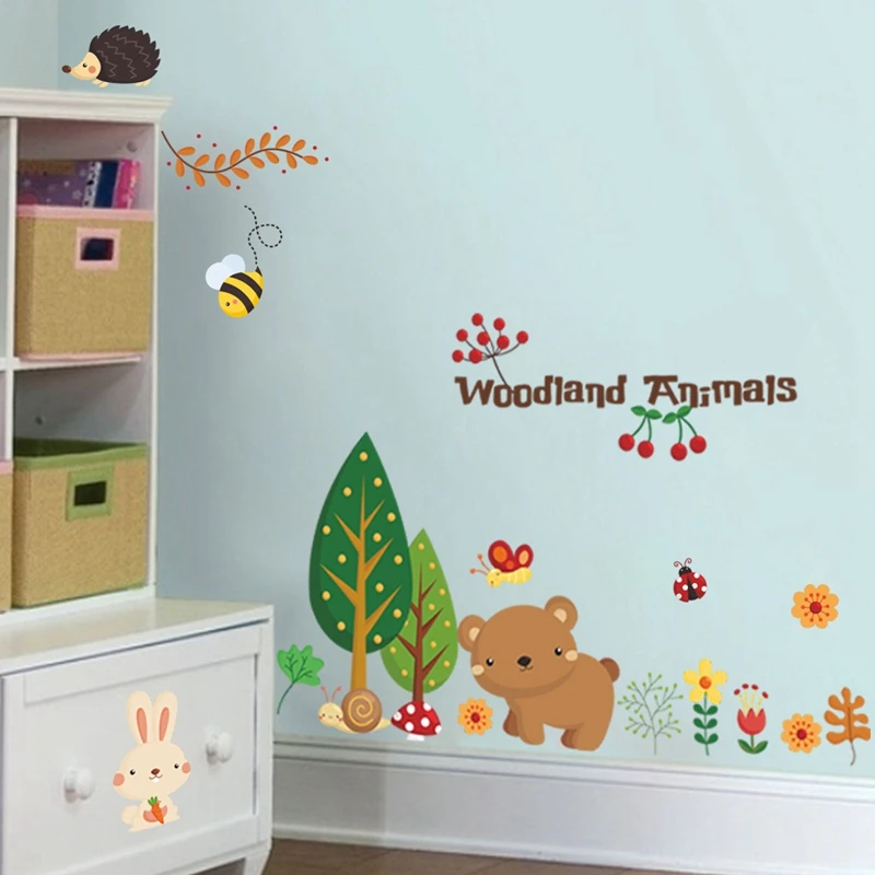 Cartoon Animal Wall Stickers For Kids Room Wall Decals Home Decor Mural