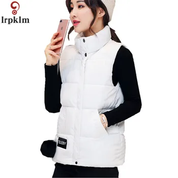 

Women Vest 2018 Autumn Sleeveless Jacket Female Waistcoat Ladies Fall Short Vests Coats Cotton Down Jackets Black White LZ880