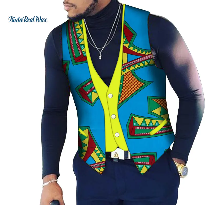 Мужская африканская рубашка на заказ Bazin Riche, лоскутный принт, топ, жилет, хлопок, Дашики, традиционная африканская одежда WYN107