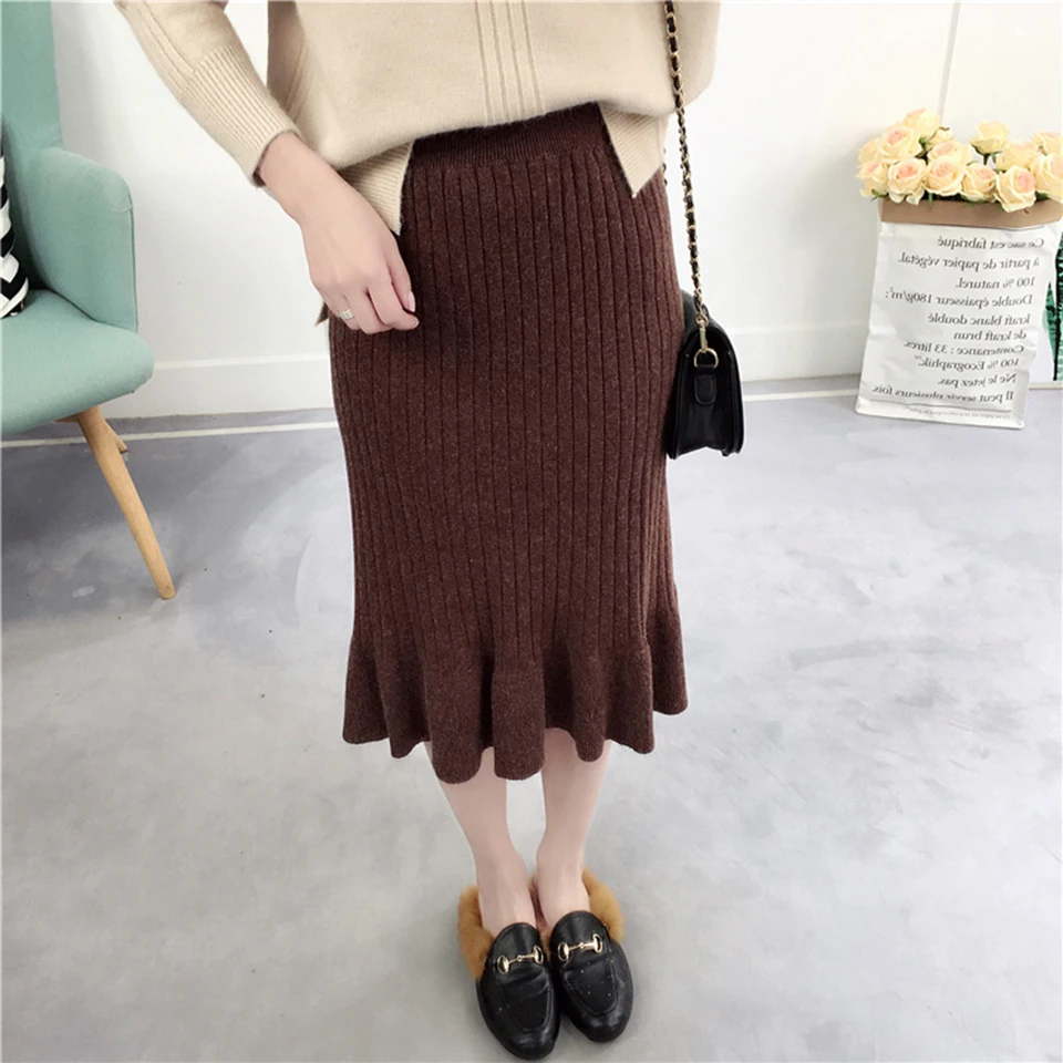 Vintage Woolen Warm Knitted Pencil Skirt