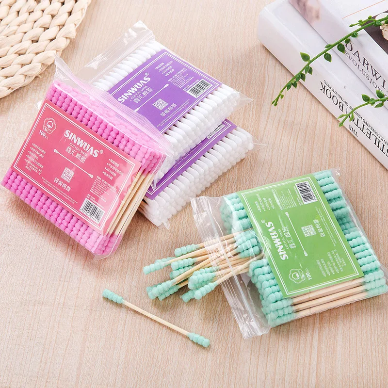 100pcs/pack Disposable Cotton Swabs Ears Clean Cotton Spiral Sticks Makeup Applicator Swab Eyebrow Lipsticks Cotton Buds Tip