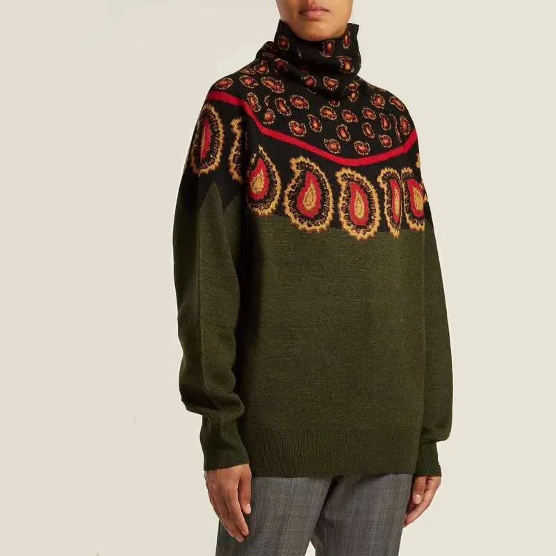 Retro Light Luxuriant Peacock Feather Embossed Knits Turtleneck High-collared Loose-knit Sweater Woman Turtleneck Sweaters Women Retro Light Luxuriant Peacock Feather Embossed Knits Turtleneck High-collared Loose-knit Sweater Woman Turtleneck Sweaters Women