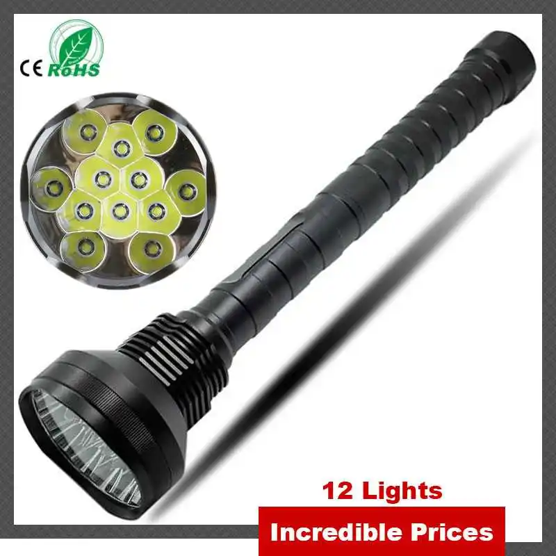 

Powerful LED Flashlight 13000 Lumens 12 x XM-L T6 LED Flashlamps Torch Light Lamp + 3 x 26650 Battery + Charger Lamp for Hunting
