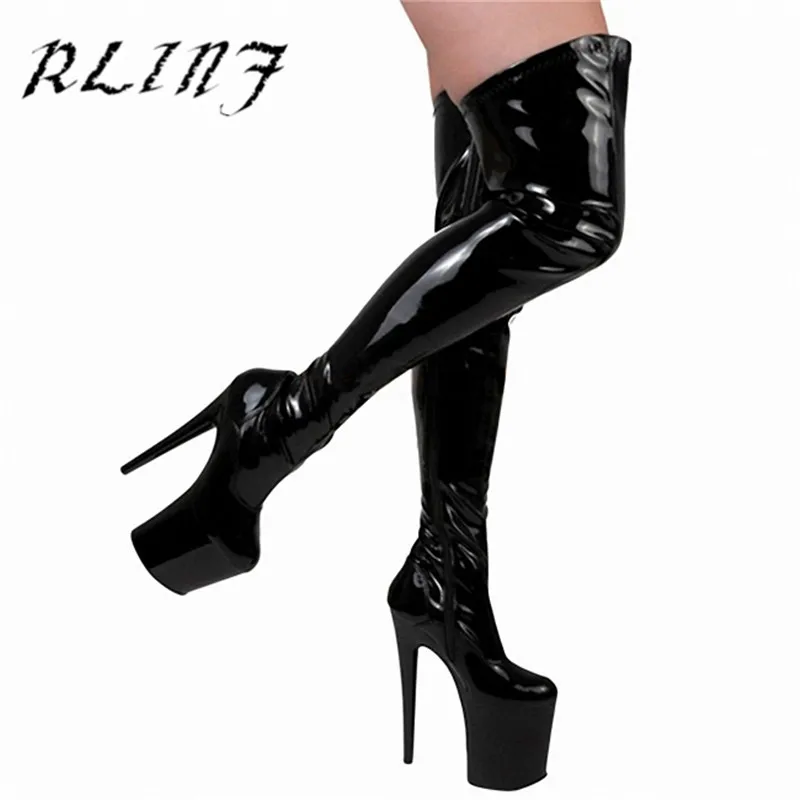 RLINF/модные пикантные женские зимние сапоги до колена на шпильке 20 см; большие размеры 34-46
