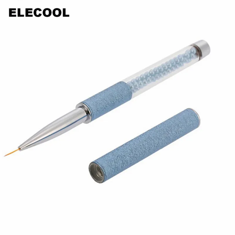 

ELECOOL 1 PCS Nail Art Liner Drawing Brush Pen 10mm hair Blue Rhinestone Handle Manicure Nail Art Tool painting Design Tool