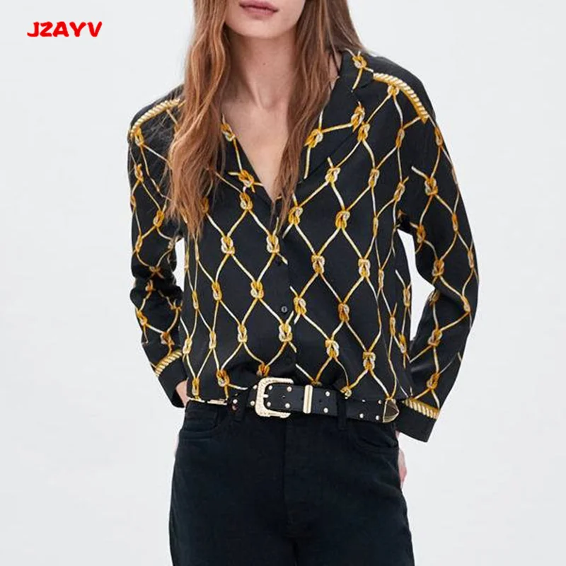 JZAYV модная черная вышивка с длинным рукавом Женская glaid отложной воротник Женская Весенняя блузка повседневная одежда