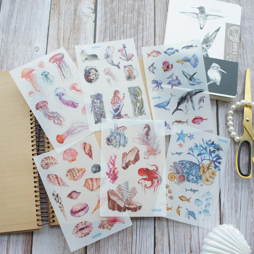 

6 Sheets Marine Mythology Goddess Shell Design Washi Paper Sticker As Scrapbooking DIY Gift Packing Decoration Tag