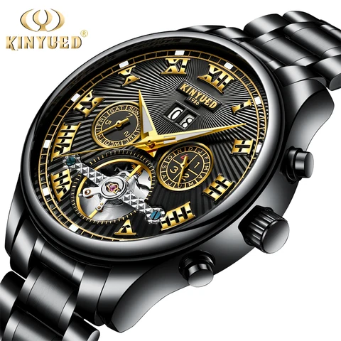 Horloges à Prova Água de Aço Kinyued Esqueleto Relógio Masculino Auto-vento Mecânico Relógios Masculinos Automáticos Dwaterproof Inoxidável Mannen Erkek Kol Saat