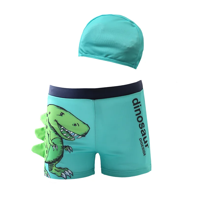 

Swimming Pants+Cap Baby Boys Swimwear 2019 Kids Summer Cartoon Dinosaur Children Beach Shorts Boys Swim Trunks Sets Plus Size