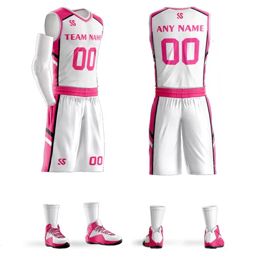 Индивидуальные сублимационные спортивные баскетбольные шорты Джерси дизайн баскетбольные майки Мужской Молодежный тренировочный костюм - Цвет: Розовый