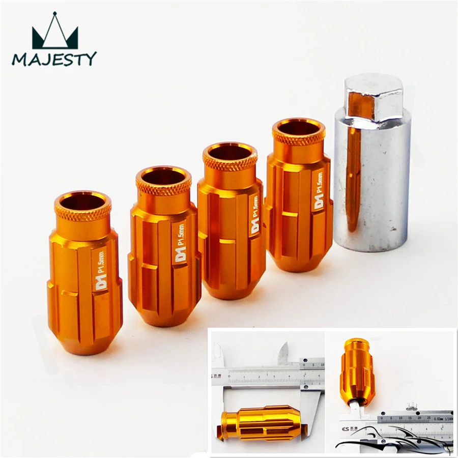 

RACING ALUMINUM LOCK LOCKING LUG NUTS 4 PIECES w/KEY 12x1.5 D1 SPEC GOLD