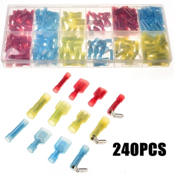 

240PCS Electrical Crimp Piggy Back Terminals Insulated Cable Butt Splice Terminators Kit Spade Wire Connectors Assorted kit