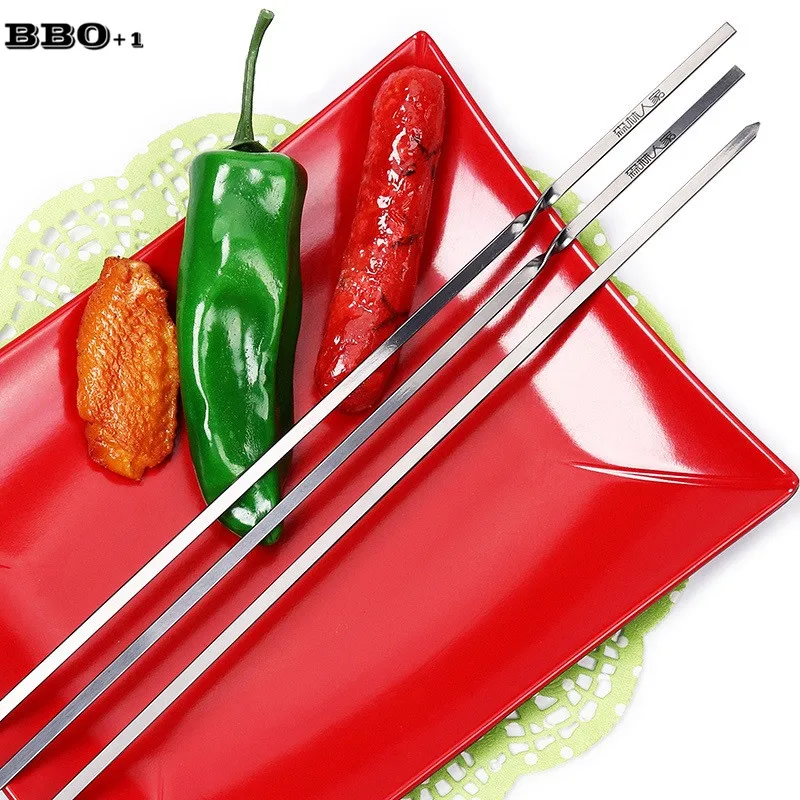 

6pcs 17.7in 45cm Stainless steel Flat BBQ Sticks Shish Kebab Skewers Needle Portable Barbecue Grill Tool Picnic BBQ Accessories