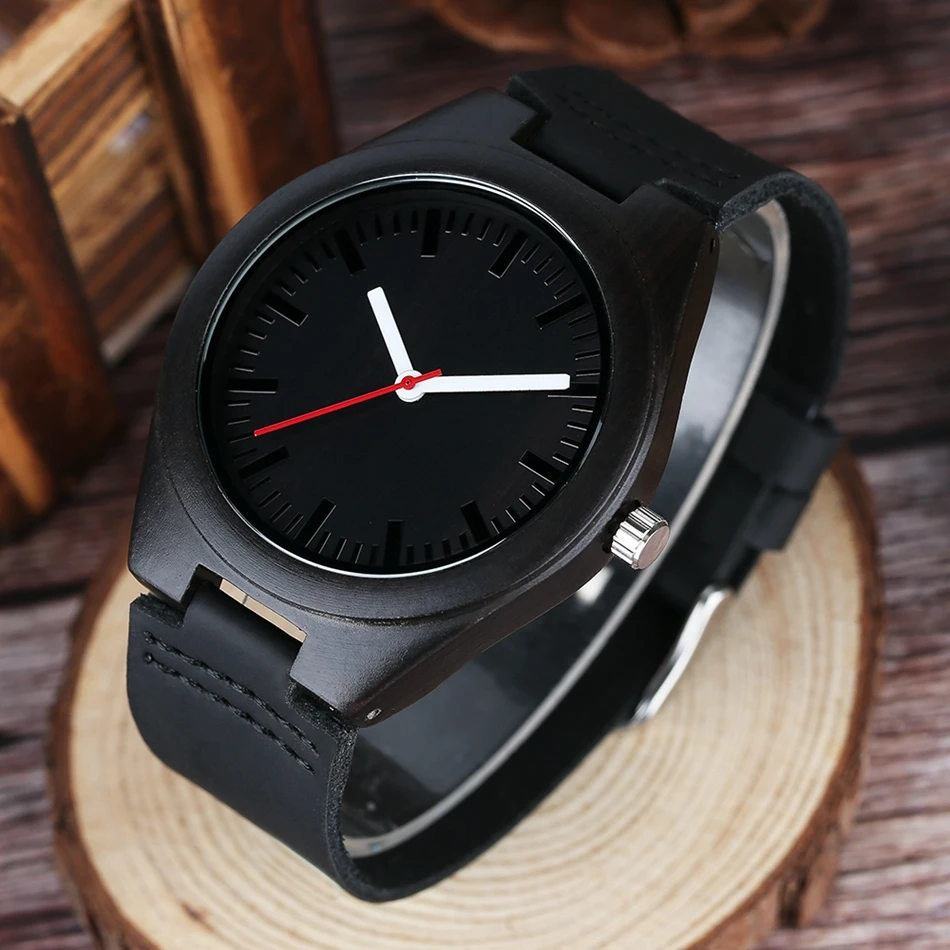 YISUYA Creative Bamboo Watches Men Red Secondhand Quartz Women Female Wrist Watch Fashion Black Dial Elegant Leather Band Strap (2)
