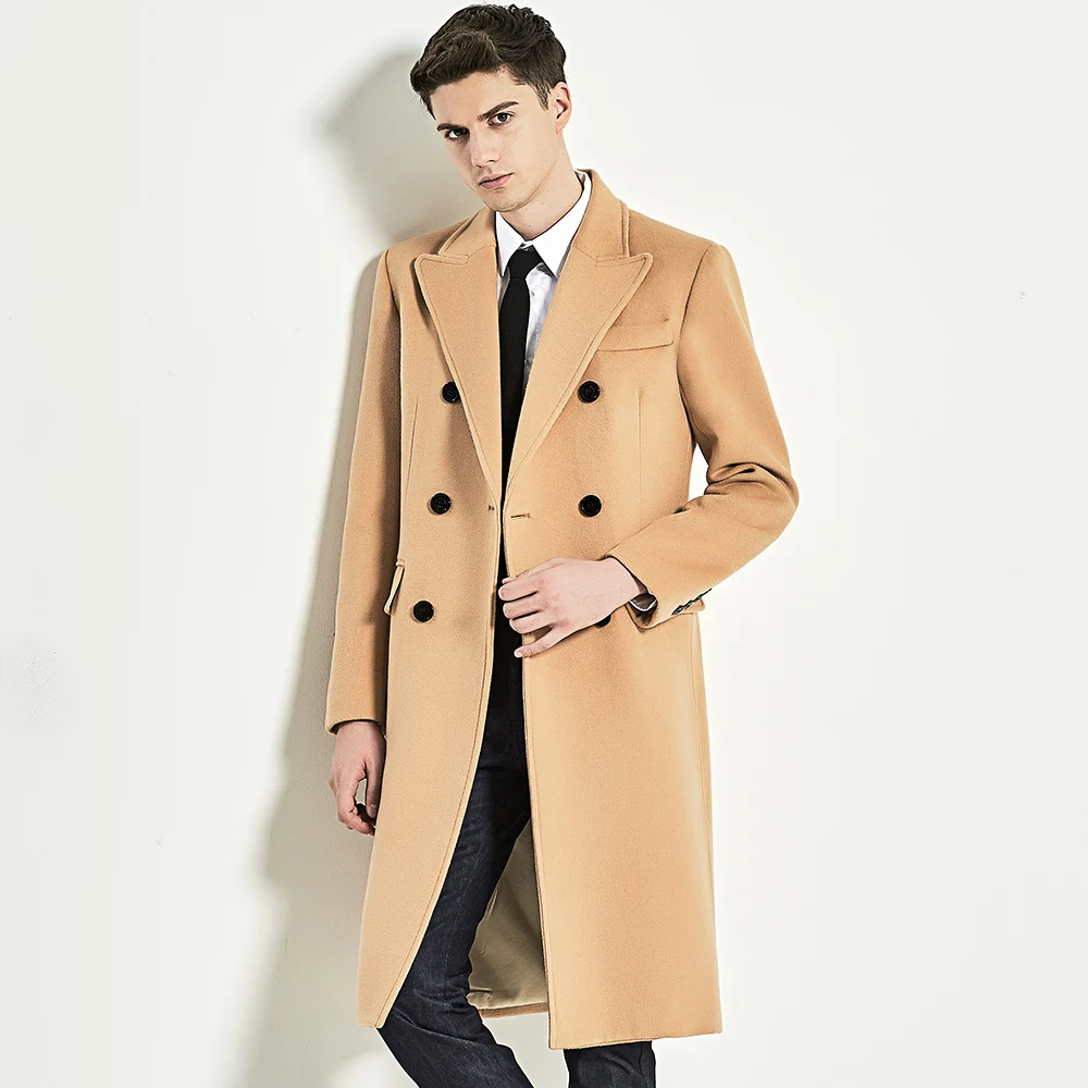 URSMART длинное пальто из верблюжьей шерсти, мужское двубортное деловое повседневное пальто, Мужское пальто в стиле милитари