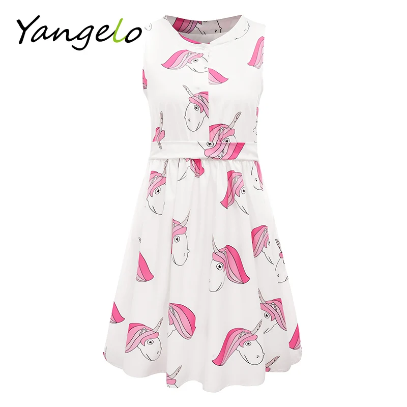 

Summer Women Dresses Cute Pattern Sleeveless A-line Dress Kawaii Dress Female O-Collar Vestidos Femininos