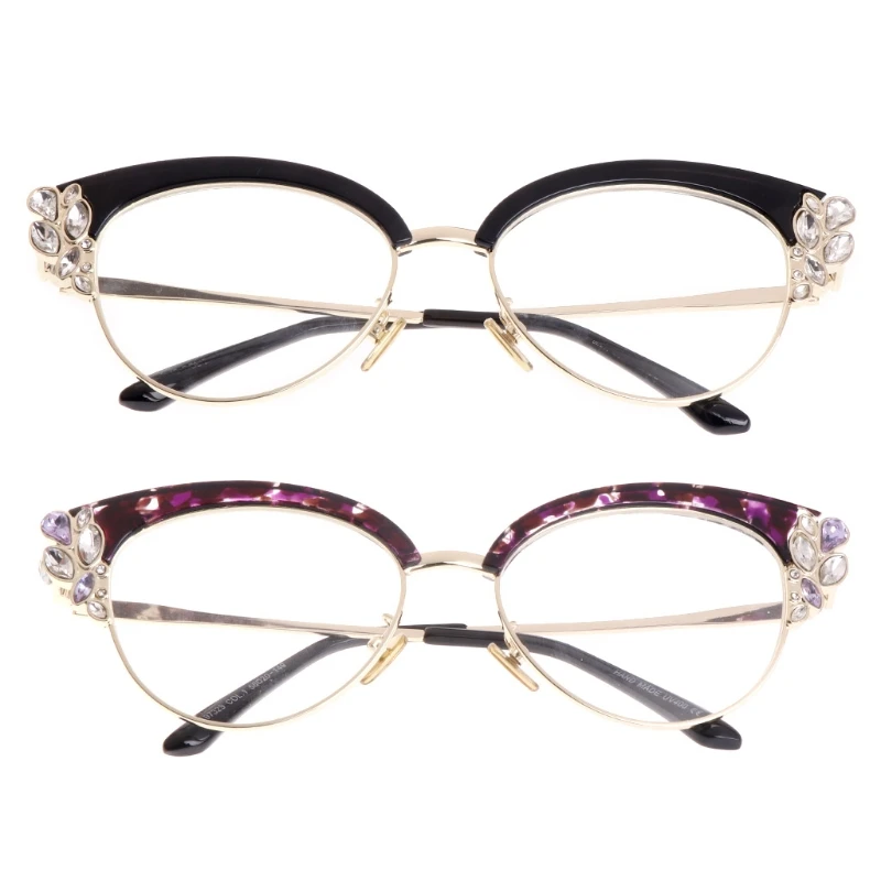 Women Cat Eye Shiny Rhinestones Glasses Frames Brand Designer Optical