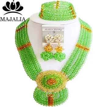 

Majalia Fashion Nigeria Wedding African Beads Jewelry Set Light green Crystal Necklace Bridal Jewelry Sets Free Shipping 6DN025