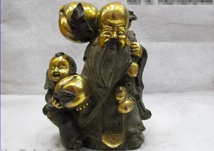 

USPS to USA S0565 13 Folk Classic Bronze Gilt Boy child Old Man the god of longevity Buddha Statue (B0328)