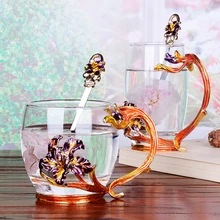 Пион цветок эмаль Кубок Кристалл Стекло с крышкой чашки бытовой чайная чашка, кофейная кружка подарок к празднику для друзей бытовой кофе чашки