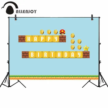 

Allenjoy photography backdrop game theme birthday party mushroom gold star background photobooth sessions photocall shoot props