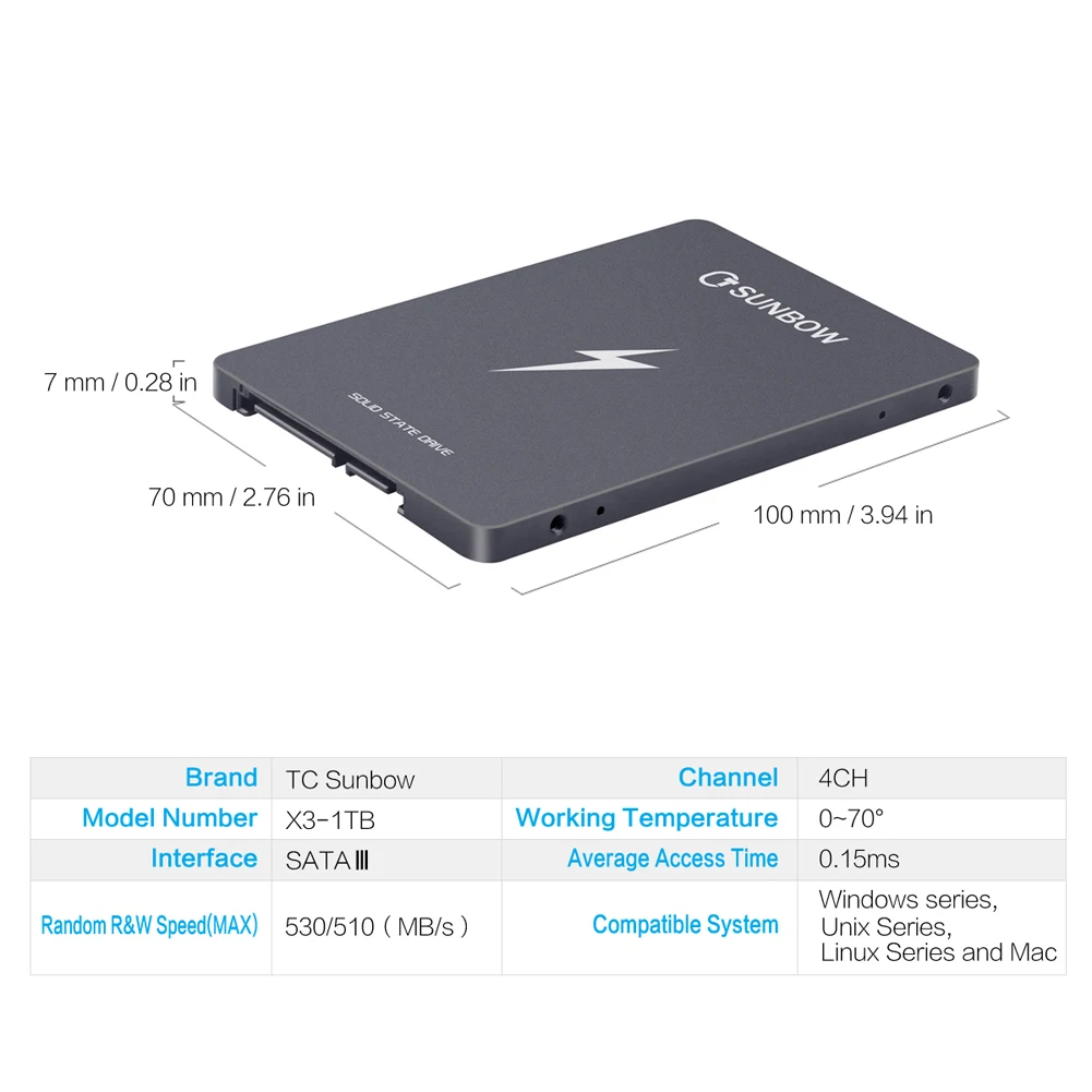 X3-1TB) Высокая производительность TCSUNBOW SSD 1 ТБ 2,5 дюйма Внутренний твердотельный диск Жесткий диск для рабочего стола