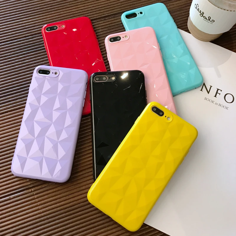 

Candy Color Glossy Diamond Phone Cases For iPhone 7 Geometric Rhombus Case For iPhone XR XS Max 6 6S 7 8 Plus Soft TPU Cover