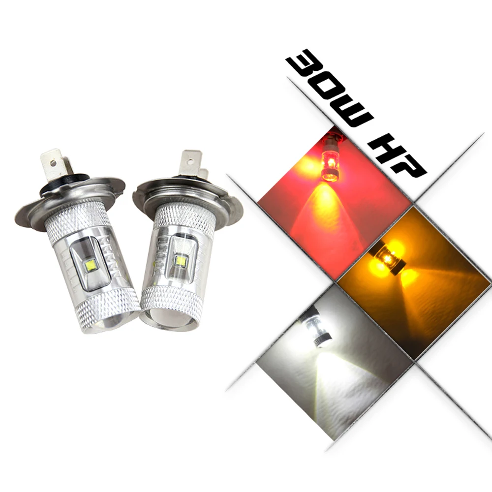 H7 led High Power 30W 6LED White yellow Fog Head Tail Driving Car Light Bulb Lamp DC 12V 24V H7 PX26d parking car light source ld 30w 2000ma 2000lm 6500k h7 white light led head lamp for car black silver 12 24v 2 cps