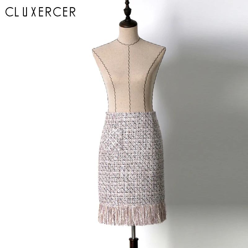 

Korean Office Tweed Skirt Women 2018 New Autumn Winter Fashion Fringe Design High Waist A Line Mini Skirt Winter Woman Clothes