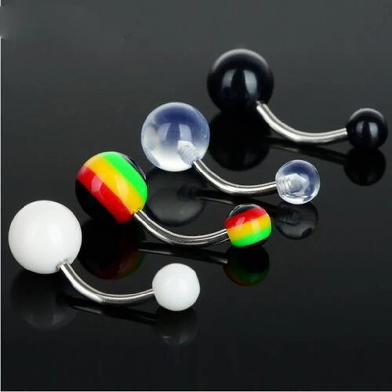 

5Pcs/Lot Sexy Surgical Steel Navel Belly Button Tongue Bar Rings Barbell Acrylic Body Piercing Jewelry 4 Colors Wholesale