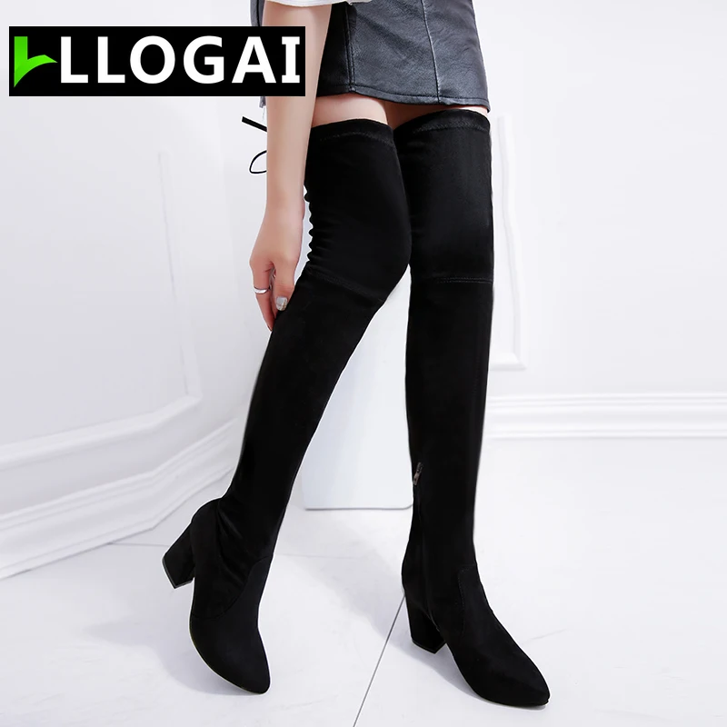 

Comfortable Thigh High Boots Femme Denim Women Over The Knee Boots Women Thick Heel Botas Mujer Spring and Autumn Women Shoes
