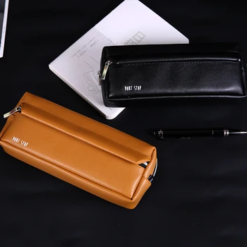 

PU Leather Pencil Bags Brief Solid Color Large Capacity Pencil Case High Quality Student Gift Korean Stationery School Supplies