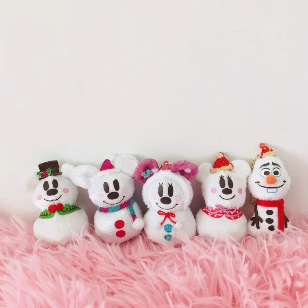 

6cm Mickey Minnie Mouse Snowman Plush Toy Christmas Mini Doll Pendant, Tree Decoration Hanging