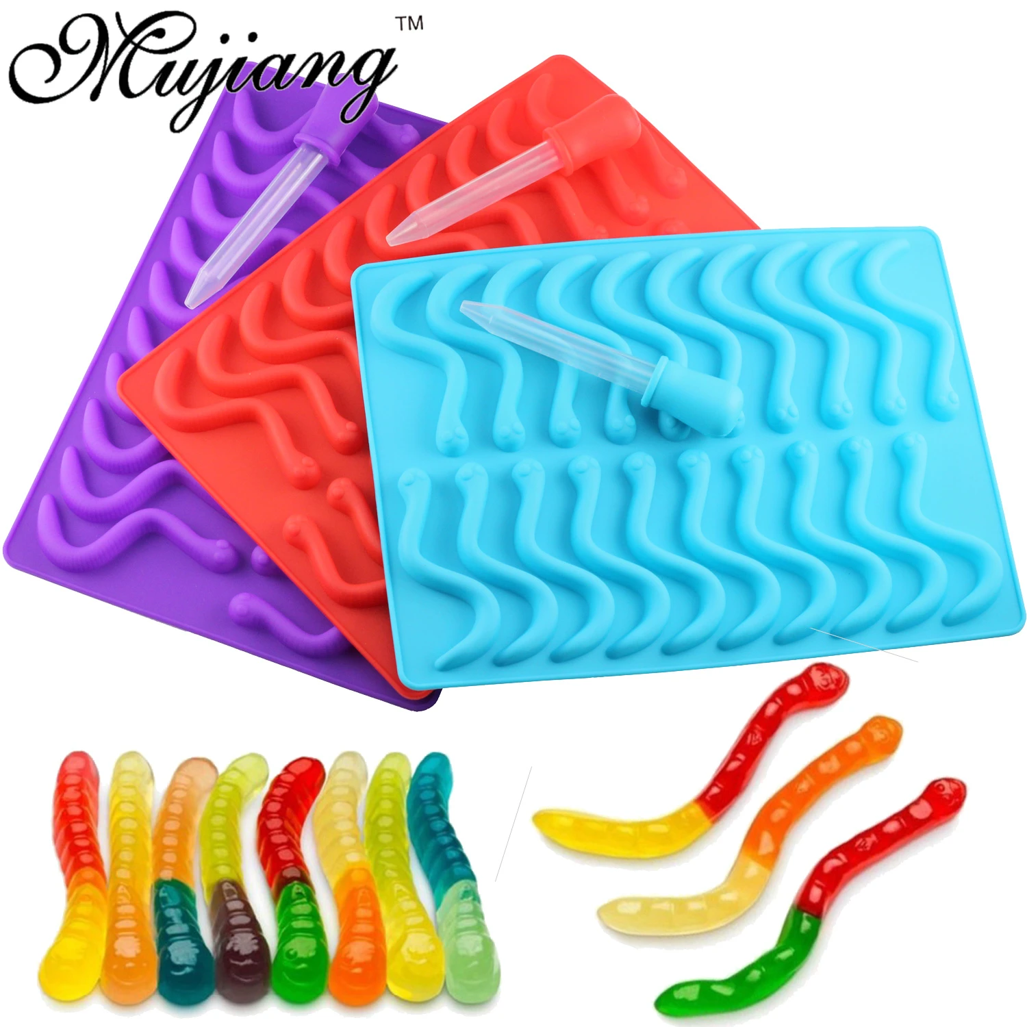 Mujiang 20 Cavity Silicone Gummy Snake Worms Chocolate Mold Sugar Candy