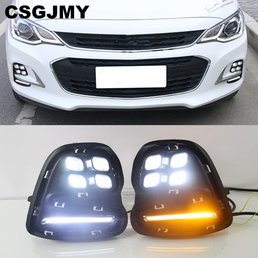 CSGJMY 2PCS For Chevrolet Cavalier 2016 2017 2018 Daytime Running Lights Turn Signal Fog Lamp Cover 12V ABS LED DRL Car Styling |
