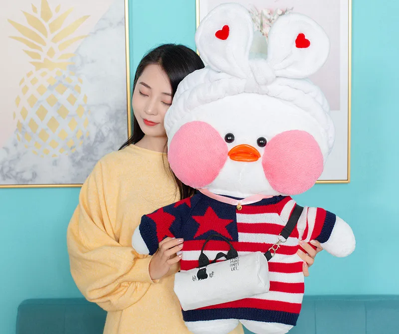 80cm Huge Lalafanfan Cafe Duck Plush Stuffed Toys Kawaii Duck Plush Toys Valentine's Day Gifts Decoration Toys for Girls