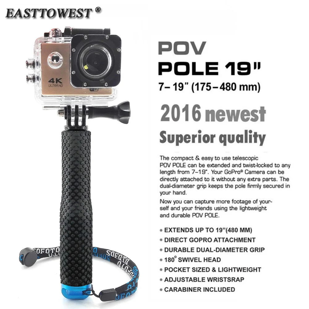 Easttowest Handheld Telescoping Go Pro Monopod 19" POV Pole Aluminum ...