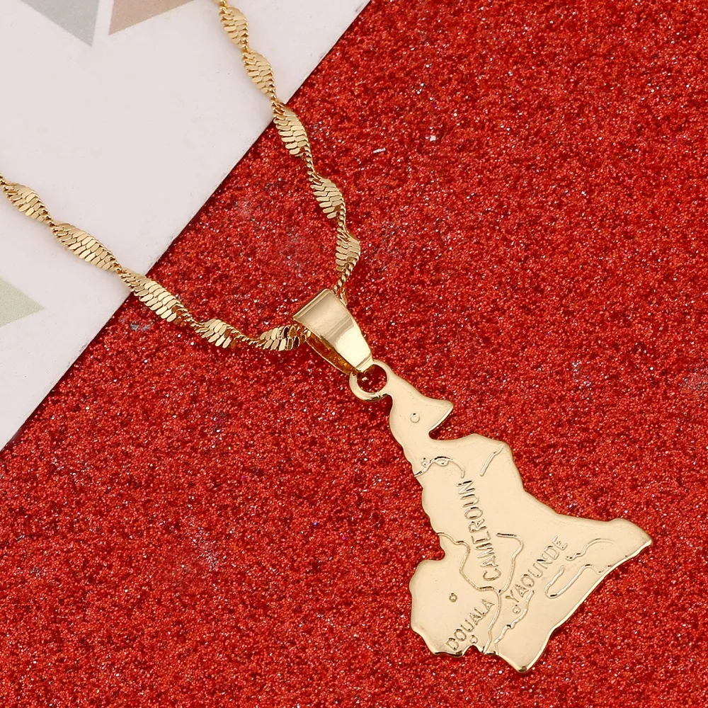 

Cameroon Map Flag Pendant Necklace Chain Gold Color Jewelry Women Men Africa Jewelry Cameroun Necklaces