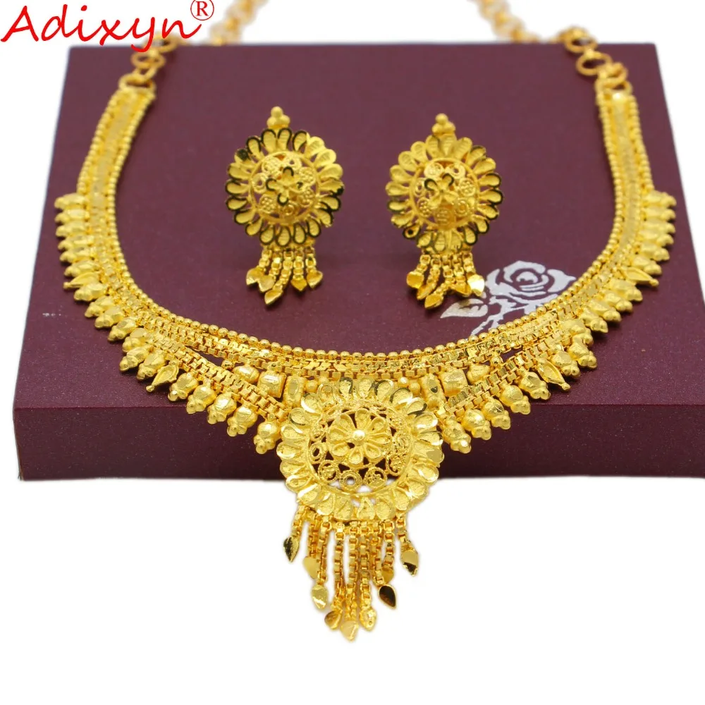 Adixyn India Light Necklace&Earrings Ethiopian/Arab/India Wedding/Party Women Set Gold Color Jewelry for Girls N092315