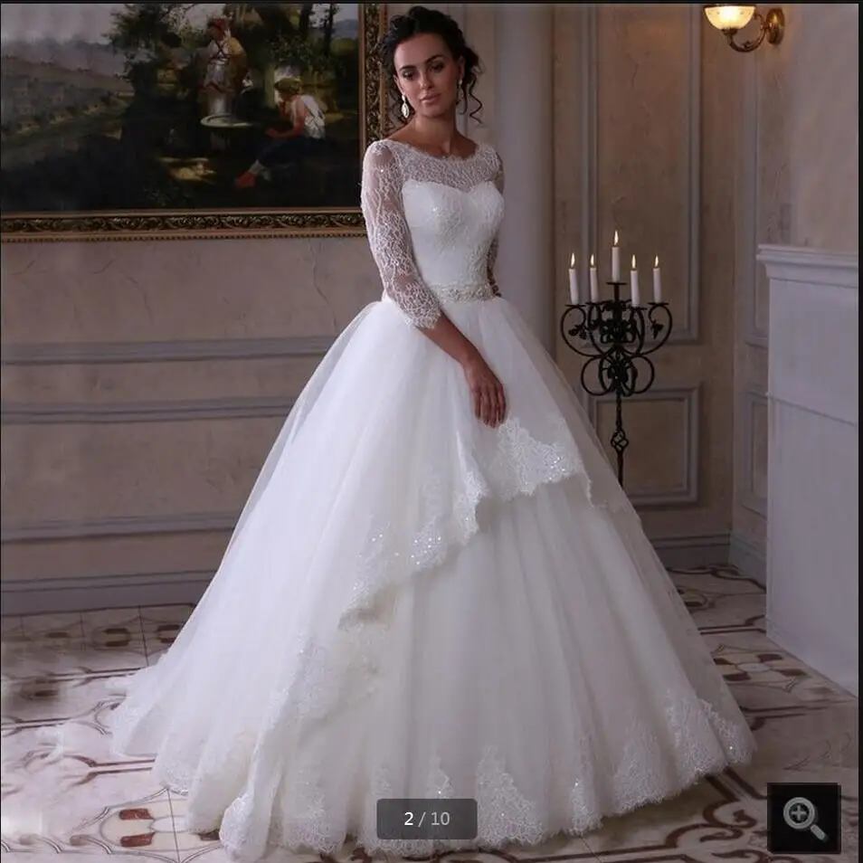 Elegancka biała koronkowa suknia balowa suknia ślubna 3/4 z długim