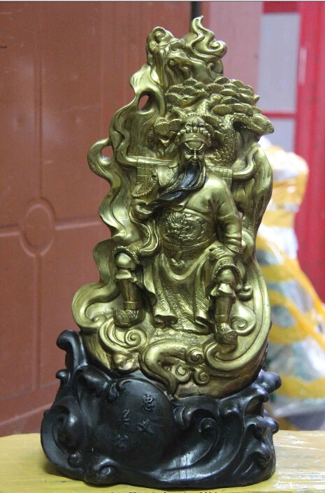 

15" Chinese Feng Shui Copper Bronze Dragon Guan Gong Guan Yu Warrior Sit statue