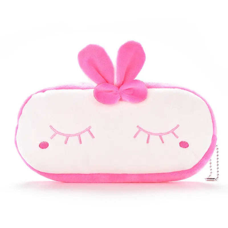 1 PCS Cute Pink Rabbit Pencil Case Kawaii Plush Stationery Pouch Bags