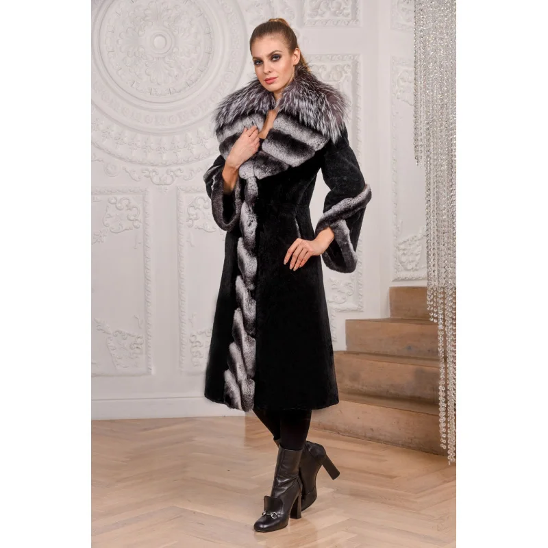 Fourrure Hiver Rex Mode Fursarcar Luxe Fox Naturel De Cm Manteau Pour Lapin Jacke 2018 Long Silver Femmes Noir Avec Col 100 vpp0W4A