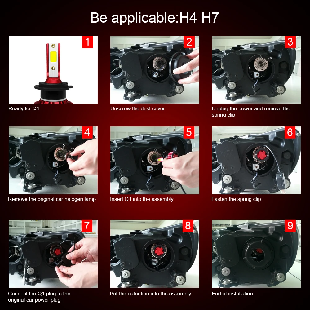 CROSSFOX H11 светодиодный H7 9005 HB3 9006 HB4 H1 светодиодный H4 Автомобильный светодиодный фары 12V 6500 к авто автомобиля светильники 12V 24V 8000LM