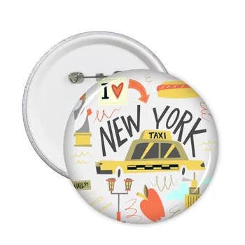 

5pcs America New York Taxi Pattern Illistration Round Pin Badge Button Button Clothing Patche Kid Gift Brooche