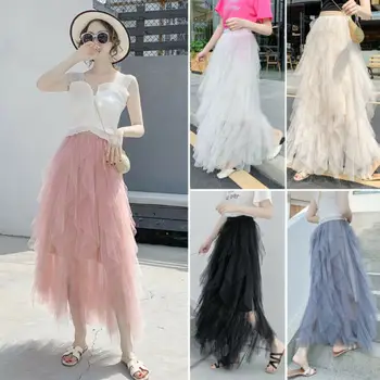 

2019 Fashion Summer Women Boho Lace Tiered High Waist Beach Long Skirt Sundress