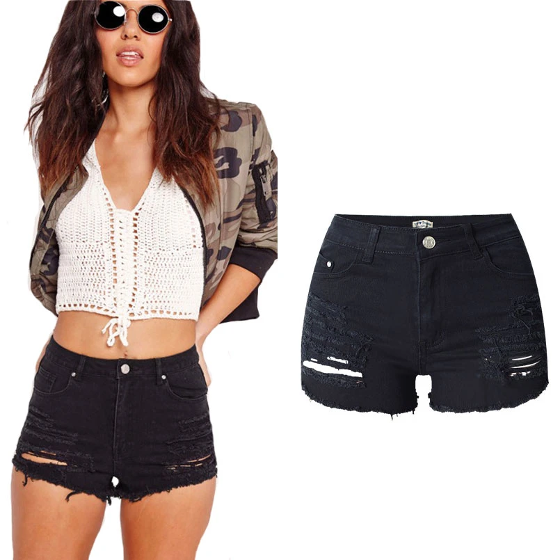 denim black high waisted shorts